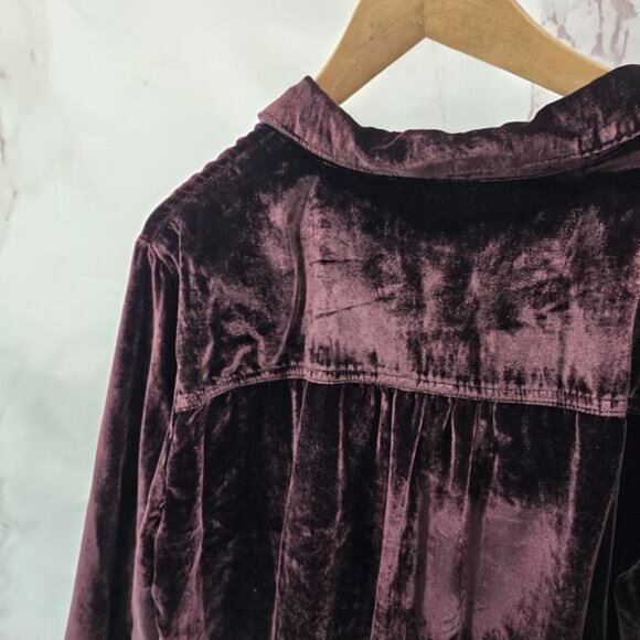 Anthropologie Shirt Womens 16 1X XL Burgundy Velvet Button Up Maeve Long Purple - Picture 7 of 12